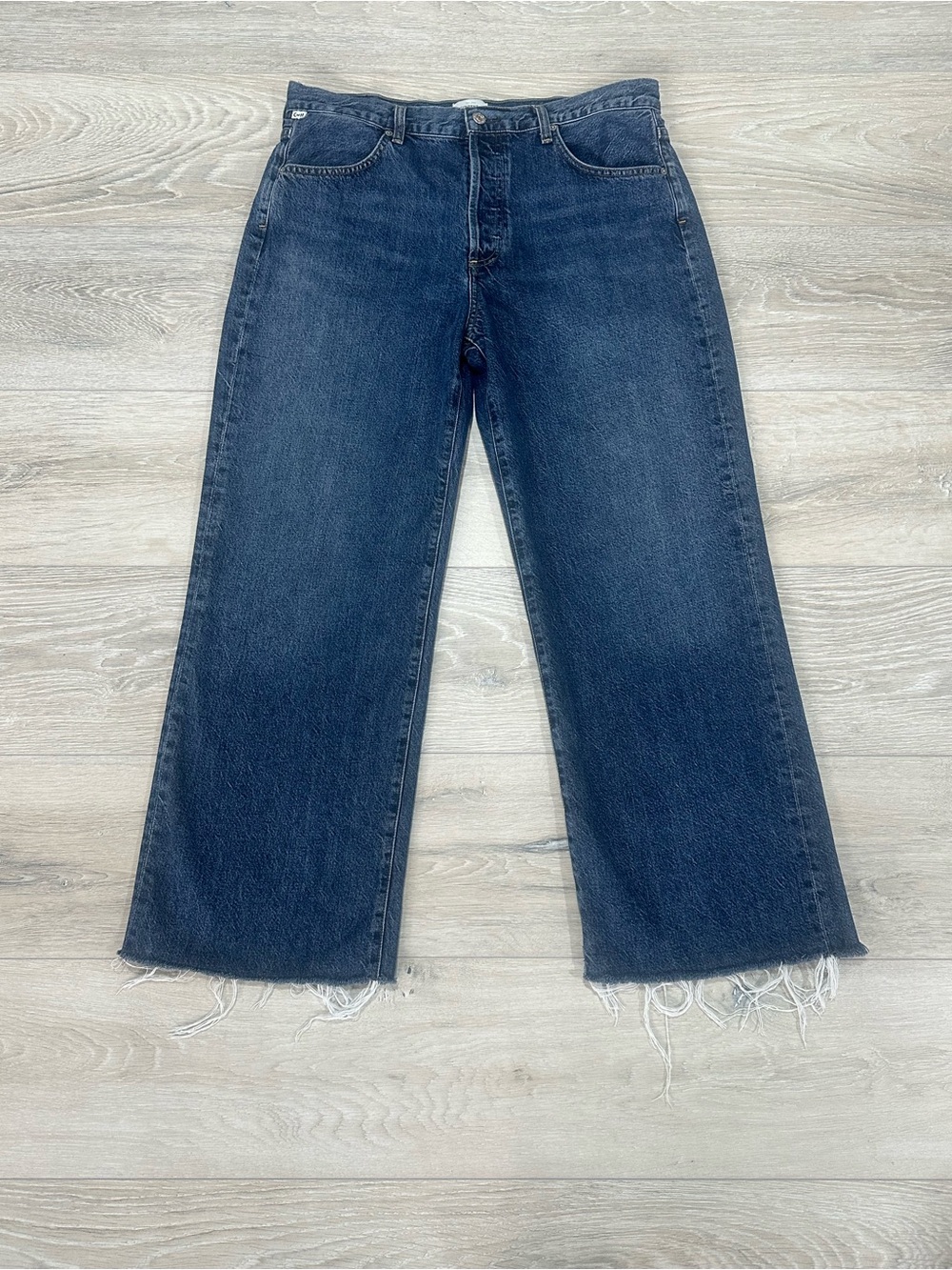 Citizens of Humanity Annina Wide Leg Cropped Raw Hem Jeans Women’s 31 Dark Wash